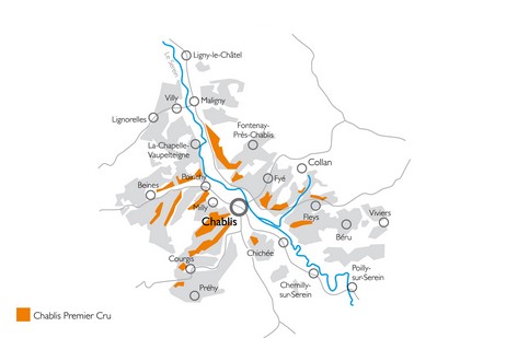 夏布利一级园/Chablis Premier Cru法定产区的地图