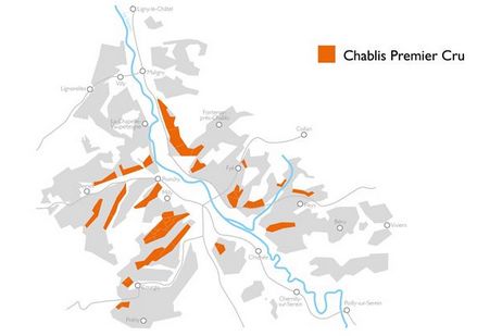 夏布利一级园/Chablis Premier Cru法定产区的地图